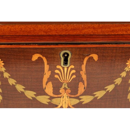 364 - A GOOD REGENCY INLAID MAHOGANY TEA CADDY with specimen inlays having leaf swag work and fleur de lis... 