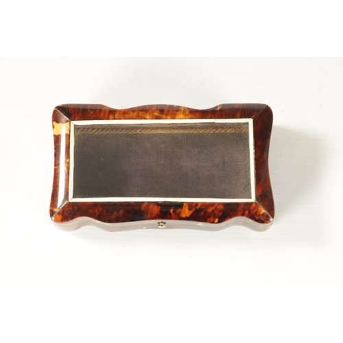 367 - A 19TH CENTURY TORTOISESHELL AND IVORY SERPENTINE GLAZED TOP DRESSING TABLE BOX with glazed hinged l... 