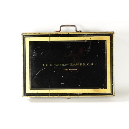 372 - A LATE 19TH CENTURY BLACK LACQUERED LIDDED BOX by Ede, Son & Ravenscroft, highlighted with gilt band... 