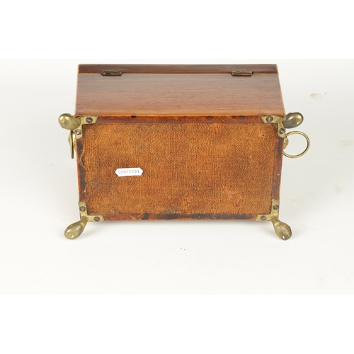 378 - A GOOD REGENCY BRASS INLAID ROSEWOOD TEA CADDY with hinged moulded top and tapering body, fitted lio... 