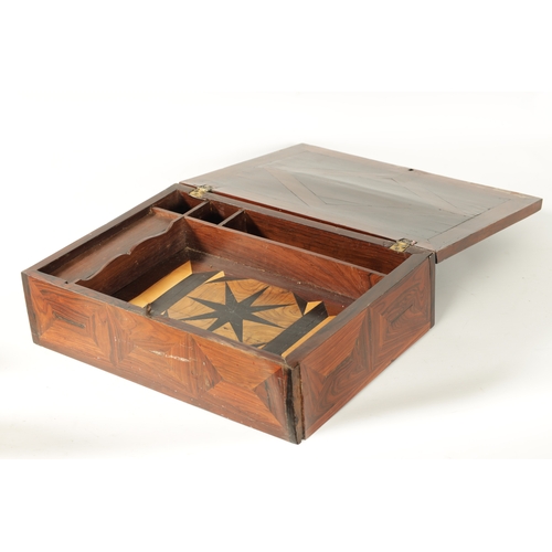 379 - A LATE 17TH CENTURY CONTINENTAL LABURNUM PARQUETRY VENEERED BOX of rectangular form with locking hin... 