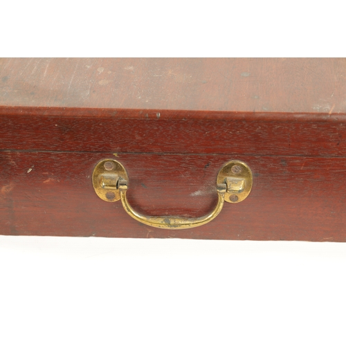 380 - A GEORGE III MAHOGANY ARTIST BOX of rectangular form with brass side handles, the hinged lid open ei... 