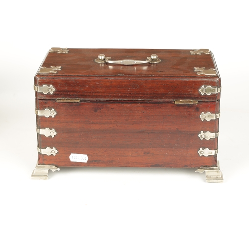 381 - A GOOD MID 18TH CENTURY CHINESE EXPORT HARDWOOD AND PAKTONG MOUNTED TEA CADDY of English design with... 