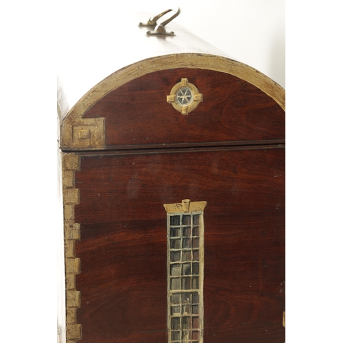 384 - A GEORGIAN MAHOGANY CELLARETTE with country house painted decoration, the bowed hinged lid opening t... 