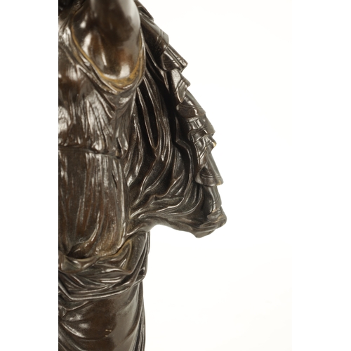 404 - A 19TH CENTURY BRONZE FIGURAL SCULPTURE depicting a classical standing lady (56cm high )