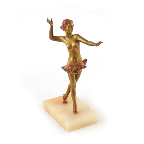 414 - A LORENZL STYLE ART DECO COLD PAINTED SPELTER FIGURE Modelled as a semi-nude dancer on rectangular o... 