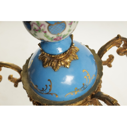 418 - A 19TH CENTURY STYLE SERVES AND ORMULU FIVE BRANCH CEILING LIGHT with hand painted and gilt high-lig... 