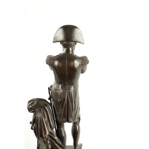 420 - A GOOD REGENCY FIGURAL BRONZE STATUE OF NAPOLEON mounted on a sienna plinth base with inscribed tomb... 