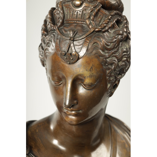 429 - A LATE 19TH CENTURY GILT BRONZE BUST OF DIANA finely cast and mounted on a square moulded slate base... 