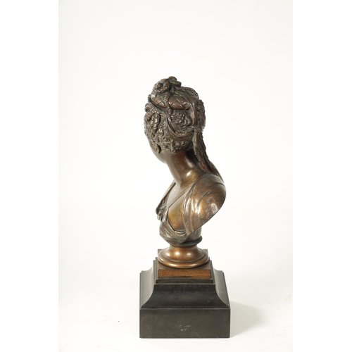 429 - A LATE 19TH CENTURY GILT BRONZE BUST OF DIANA finely cast and mounted on a square moulded slate base... 