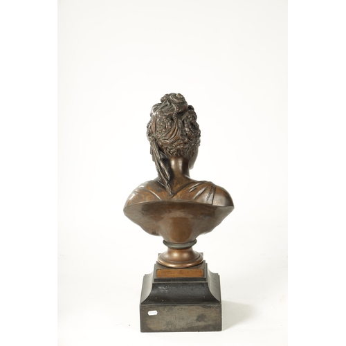 429 - A LATE 19TH CENTURY GILT BRONZE BUST OF DIANA finely cast and mounted on a square moulded slate base... 