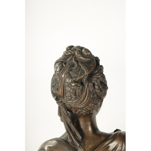 429 - A LATE 19TH CENTURY GILT BRONZE BUST OF DIANA finely cast and mounted on a square moulded slate base... 