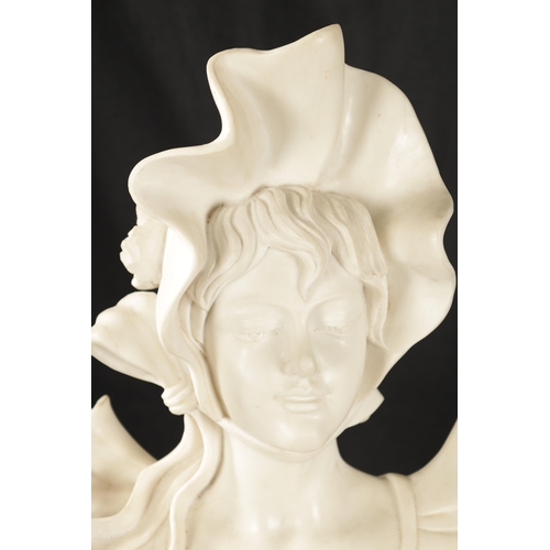 430 - A GOOD LATE 19TH CENTURY ART NOUVOU CARVED WHITE MARBLE BUST depicting a young lady with bonnet. (57... 