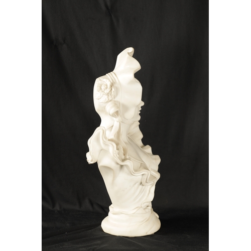 430 - A GOOD LATE 19TH CENTURY ART NOUVOU CARVED WHITE MARBLE BUST depicting a young lady with bonnet. (57... 