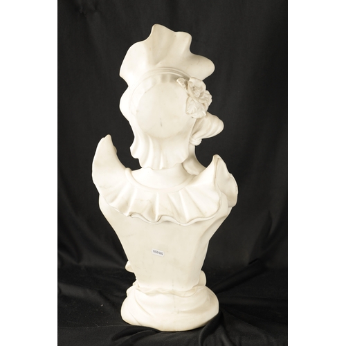 430 - A GOOD LATE 19TH CENTURY ART NOUVOU CARVED WHITE MARBLE BUST depicting a young lady with bonnet. (57... 