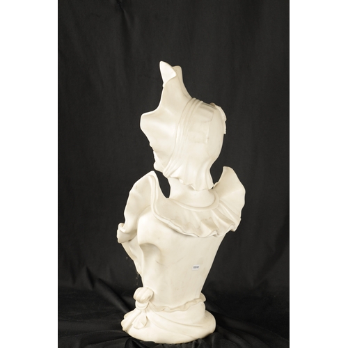 430 - A GOOD LATE 19TH CENTURY ART NOUVOU CARVED WHITE MARBLE BUST depicting a young lady with bonnet. (57... 