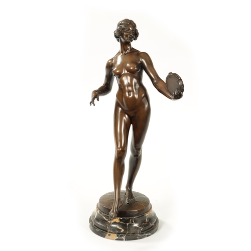 433 - PRF. TUCH (BRUNO ZACH) A LATE 19TH CENTURY BRONZE STANDING FIGURE OF A YOUNG MAIDEN modelled nude in... 