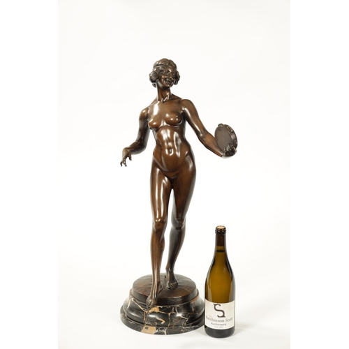 433 - PRF. TUCH (BRUNO ZACH) A LATE 19TH CENTURY BRONZE STANDING FIGURE OF A YOUNG MAIDEN modelled nude in... 