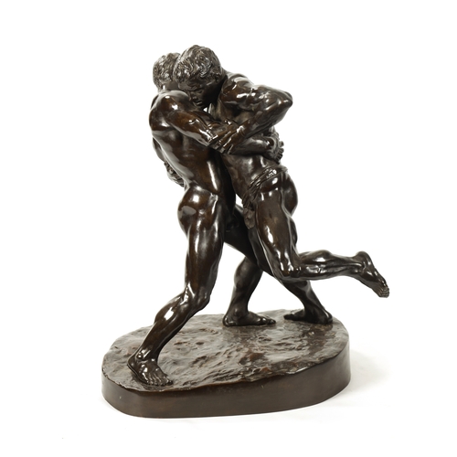 435 - A LARGE AND IMPRESSIVE 19TH CENTURY PATINATED BRONZE FIGURAL SCULPTURE modelled as nude and semi nud... 