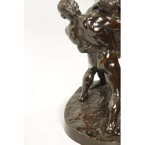 435 - A LARGE AND IMPRESSIVE 19TH CENTURY PATINATED BRONZE FIGURAL SCULPTURE modelled as nude and semi nud... 