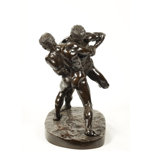 435 - A LARGE AND IMPRESSIVE 19TH CENTURY PATINATED BRONZE FIGURAL SCULPTURE modelled as nude and semi nud... 