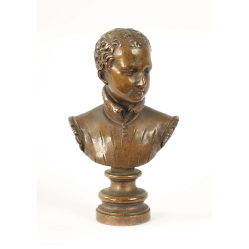 442 - A 19TH CENTURY FRENCH BRONZE BUST DESK SEAL stamped verso F.BARBEDIENNE (6.5cm high)