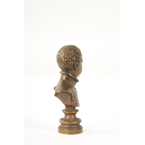 442 - A 19TH CENTURY FRENCH BRONZE BUST DESK SEAL stamped verso F.BARBEDIENNE (6.5cm high)