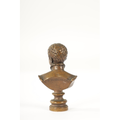 442 - A 19TH CENTURY FRENCH BRONZE BUST DESK SEAL stamped verso F.BARBEDIENNE (6.5cm high)