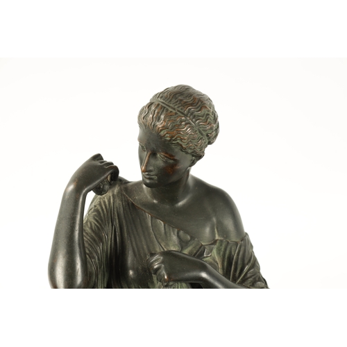 451 - A 19TH CENTURY BRONZE FIGURE GROUP OF DIANE DE GABIES mounted on a square plinth base - unsigned. (4... 