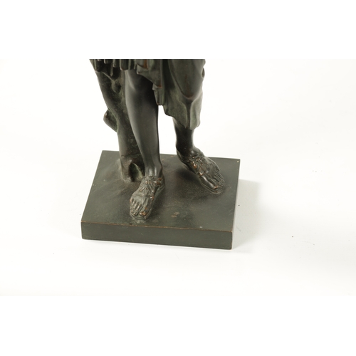 451 - A 19TH CENTURY BRONZE FIGURE GROUP OF DIANE DE GABIES mounted on a square plinth base - unsigned. (4... 