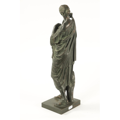 451 - A 19TH CENTURY BRONZE FIGURE GROUP OF DIANE DE GABIES mounted on a square plinth base - unsigned. (4... 