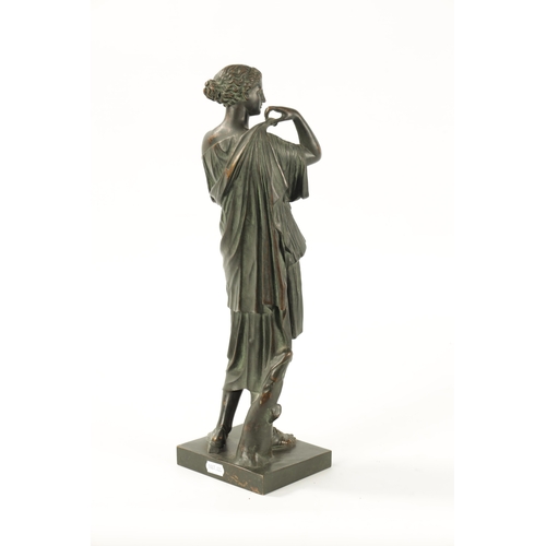 451 - A 19TH CENTURY BRONZE FIGURE GROUP OF DIANE DE GABIES mounted on a square plinth base - unsigned. (4... 