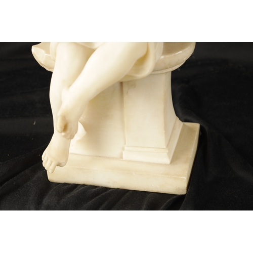 461 - AN 19TH CENTURY CARVED ALABASTER SCULPTURE depicting a seated child on plinth base. (46cm high )