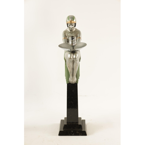 463 - AN ART DECO FIGURAL TABLE LAMP the semi-nude spelter figure with sage green and gilt clothing modell... 