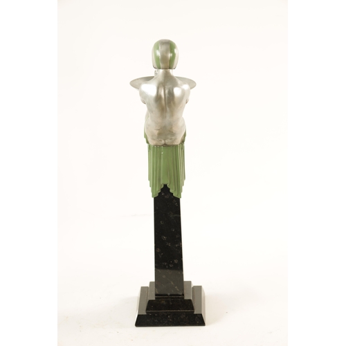 463 - AN ART DECO FIGURAL TABLE LAMP the semi-nude spelter figure with sage green and gilt clothing modell... 