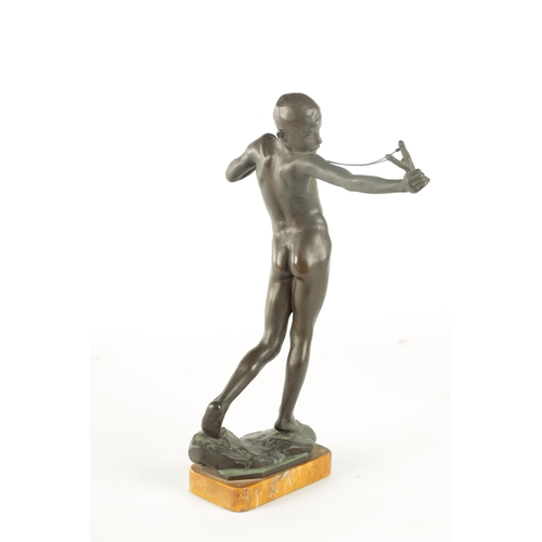 469 - SIR WILLIAM REID DICK (1879 - 1961) AN EARLY 20TH CENTURY BRONZE FIGURE “SLINGSHOT BOY” depicting a ... 