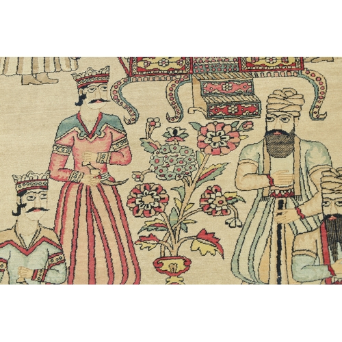 470 - AN ANTIQUE PERSIAN RAVER KERMAN KING AFSHAR NADERSHAH RUG depicting an interior scene of ‘Nadir Shah... 