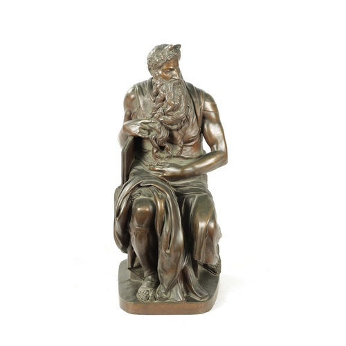 471 - A 19TH CENTURY PATINATED FIGURAL BRONZE SCULPTURE modelled as Moses after Michelangelo (61cm high )