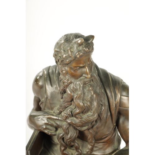 471 - A 19TH CENTURY PATINATED FIGURAL BRONZE SCULPTURE modelled as Moses after Michelangelo (61cm high )