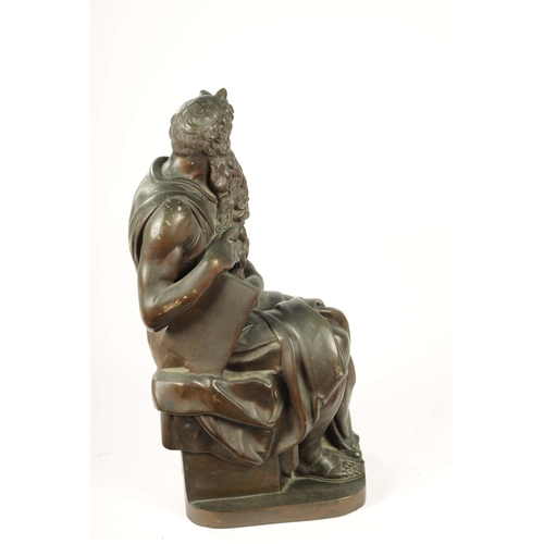 471 - A 19TH CENTURY PATINATED FIGURAL BRONZE SCULPTURE modelled as Moses after Michelangelo (61cm high )