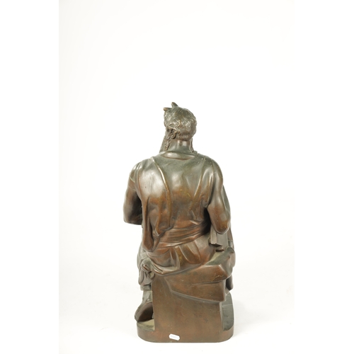 471 - A 19TH CENTURY PATINATED FIGURAL BRONZE SCULPTURE modelled as Moses after Michelangelo (61cm high )