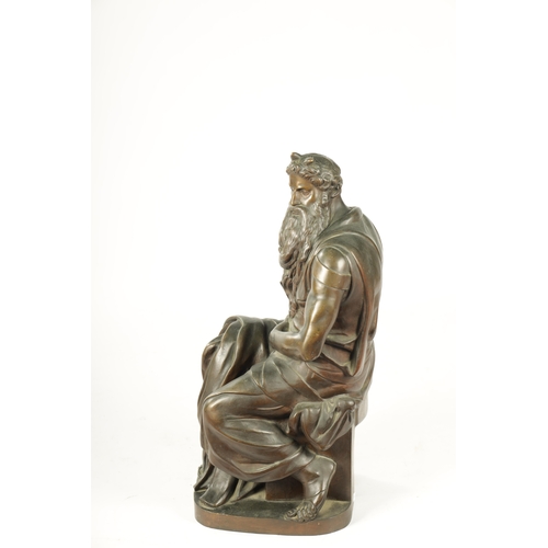 471 - A 19TH CENTURY PATINATED FIGURAL BRONZE SCULPTURE modelled as Moses after Michelangelo (61cm high )