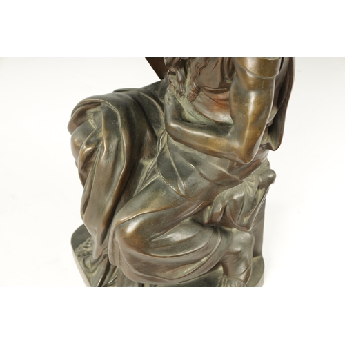 471 - A 19TH CENTURY PATINATED FIGURAL BRONZE SCULPTURE modelled as Moses after Michelangelo (61cm high )