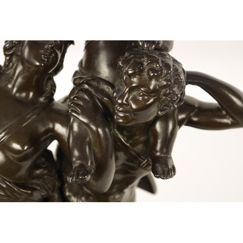 473 - AFTER CLAUDE MICHEL CLODION. A 19TH CENTURY PATINATED BRONZE FIGURAL SCULPTURE 'The Family of Faun' ... 