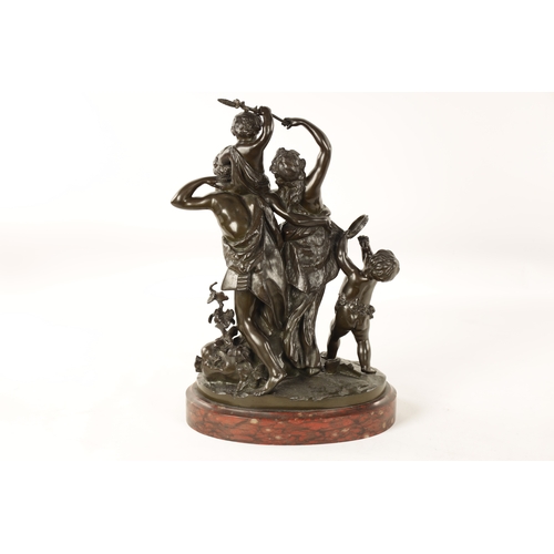 473 - AFTER CLAUDE MICHEL CLODION. A 19TH CENTURY PATINATED BRONZE FIGURAL SCULPTURE 'The Family of Faun' ... 