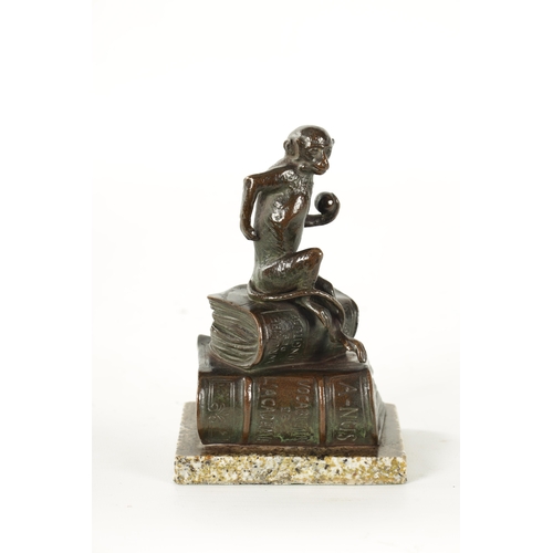 474 - JULES MOIGNIEZ. A FRENCH LATE 19TH CENTURY PATINATED BRONZE SCULPTURE modelled as a monkey sitting o... 