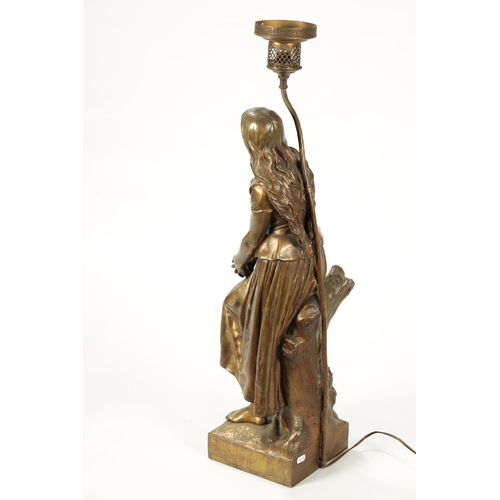 475 - AFTER EUGENE LAURENT, AN ART NOUVEAU GILT BRONZE FIGURAL TABLE LAMP depicting a standing young lady ... 