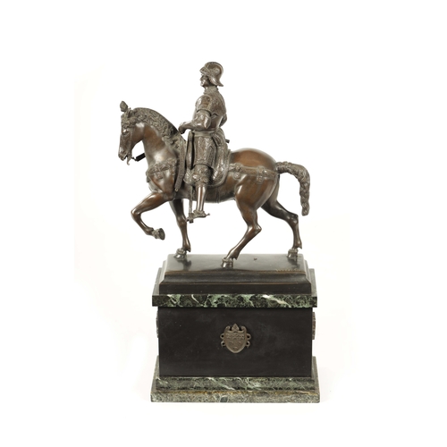 478 - AFTER VERROCHIO. A LATE 19TH CENTURY STATUE OF BAROLEMEO COLLEONI seated on a horse; mounted on a sl... 