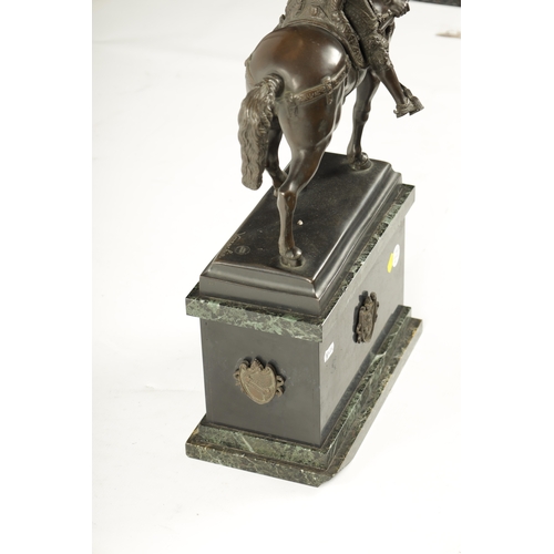 478 - AFTER VERROCHIO. A LATE 19TH CENTURY STATUE OF BAROLEMEO COLLEONI seated on a horse; mounted on a sl... 