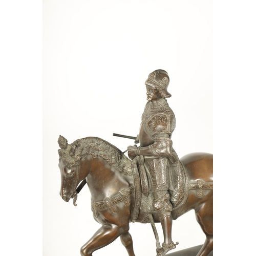 478 - AFTER VERROCHIO. A LATE 19TH CENTURY STATUE OF BAROLEMEO COLLEONI seated on a horse; mounted on a sl... 